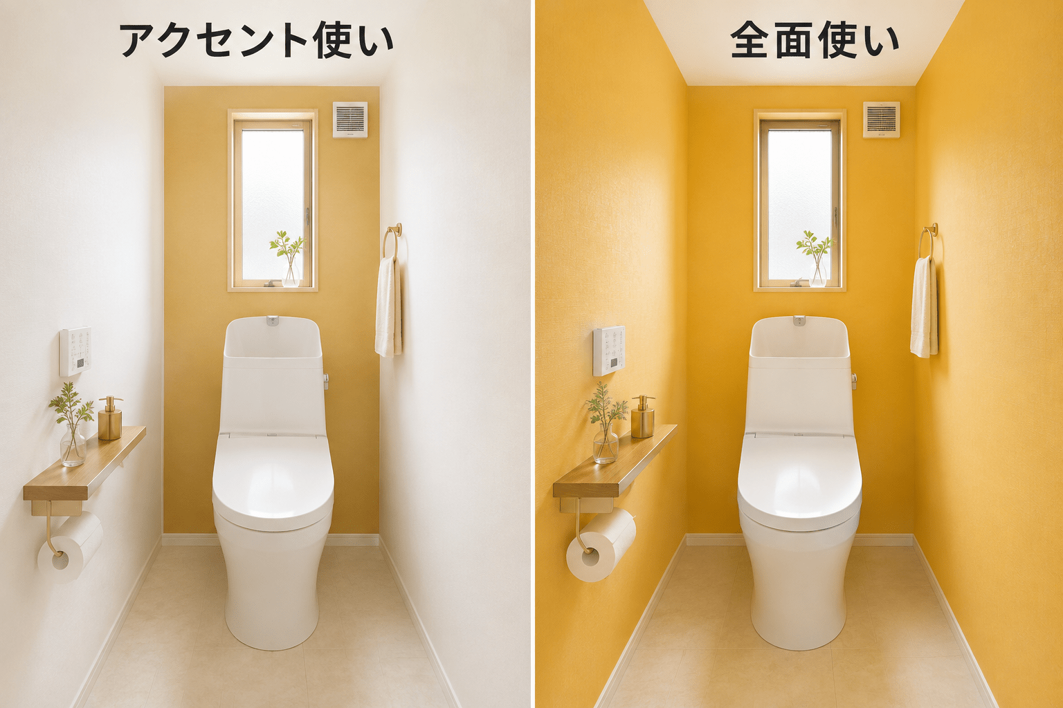 金運カラーのアクセント使いと全面使いの比較