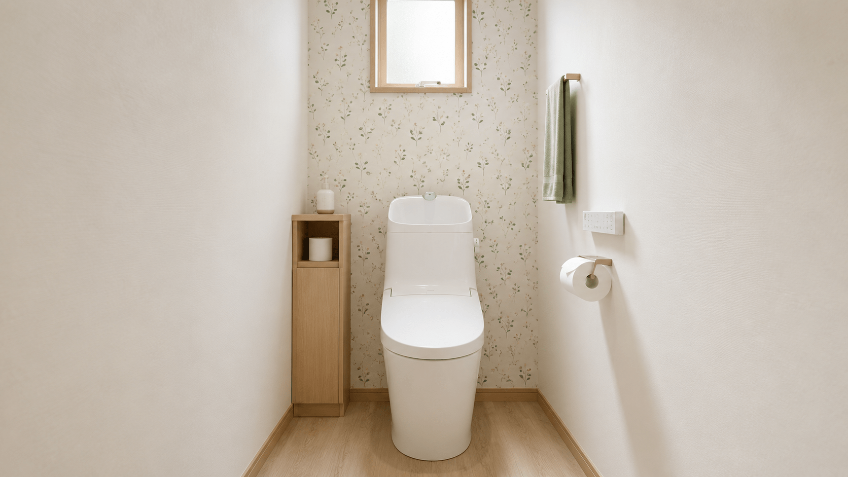 壁紙・床・小物を合わせたトイレのコーディネート