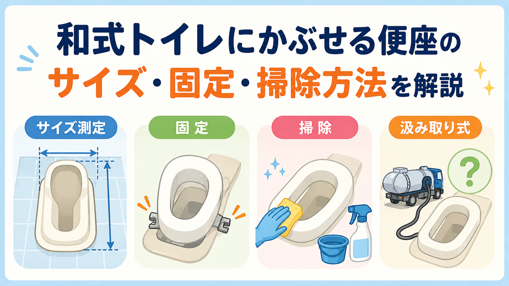 和式トイレにかぶせる便座のサイズ・固定・掃除方法