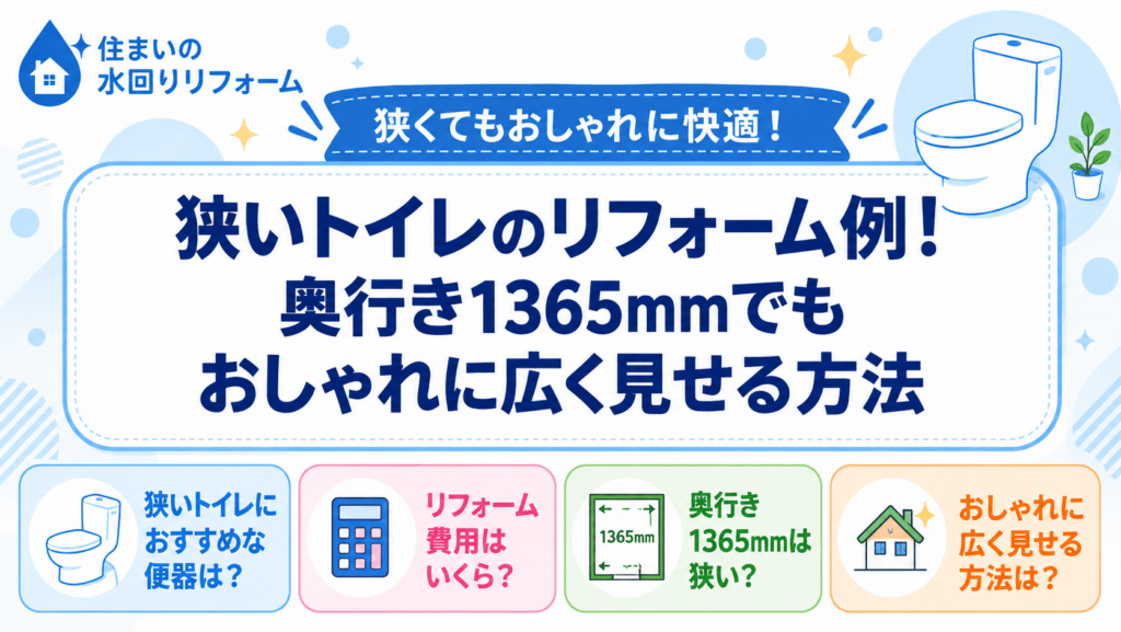 狭いトイレのリフォーム例、奥行き1365mmでもおしゃれに広く見せる方法を紹介する記事のアイキャッチ画像