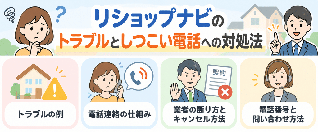 リショップナビのトラブルとしつこい電話への対処法を扱う章の内容を端的に示す画像