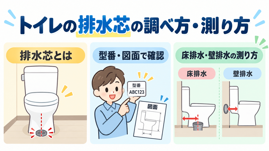 トイレの排水芯の調べ方と測り方を扱う章の内容を端的に示す画像