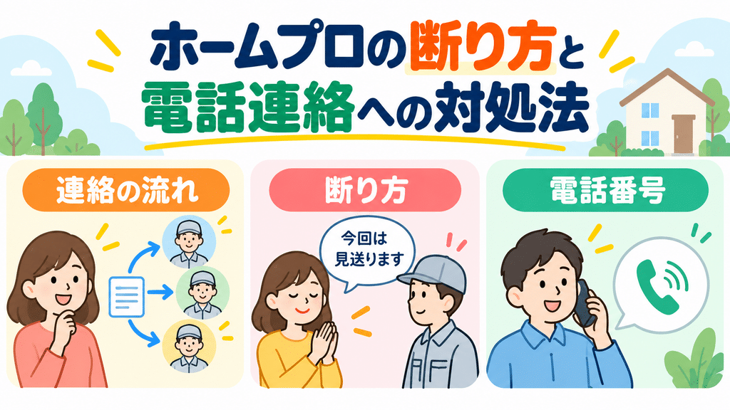 ホームプロで紹介された業者の断り方と電話連絡への対処法を扱う章の内容を端的に示す画像