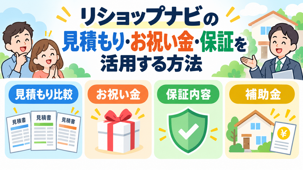 リショップナビの見積もり・お祝い金・保証を活用する方法を扱う章の内容を端的に示す画像