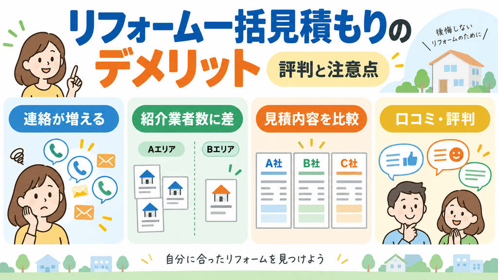 リフォーム一括見積もりのデメリットは、評判と注意点を扱う章の内容を端的に示す画像