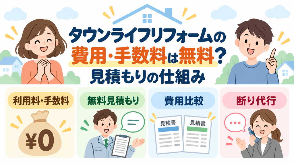 タウンライフリフォームの費用・手数料は無料、見積もりの仕組みを扱う章の内容を端的に示す画像