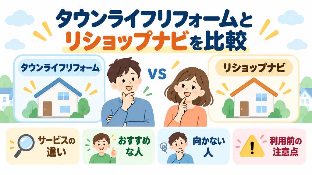 タウンライフリフォームとリショップナビ、おすすめな人と注意点を扱う章の内容を端的に示す画像