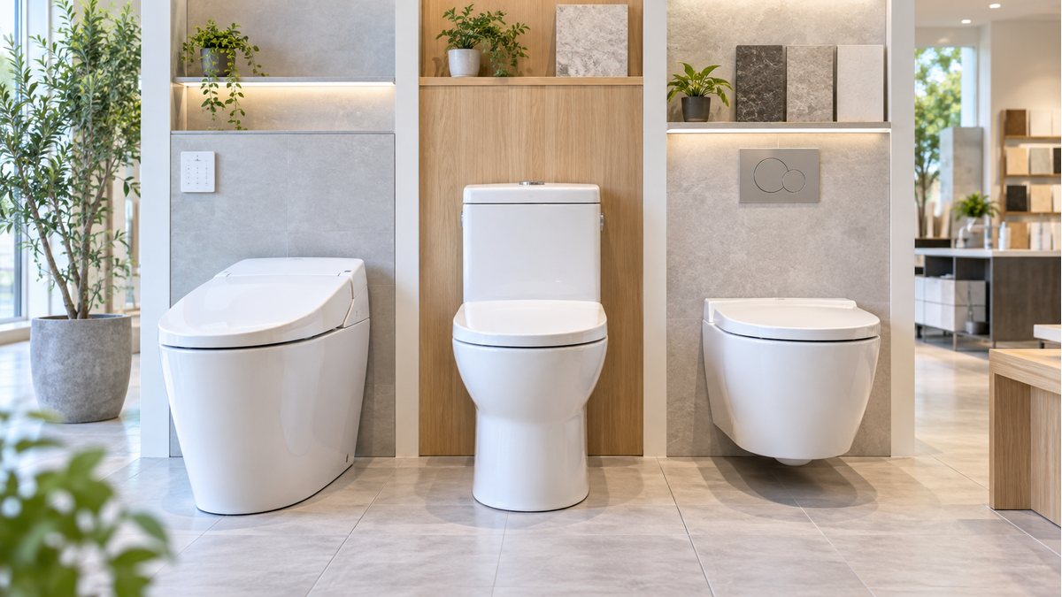 異なるタイプの便器を比較できるショールームのイメージ